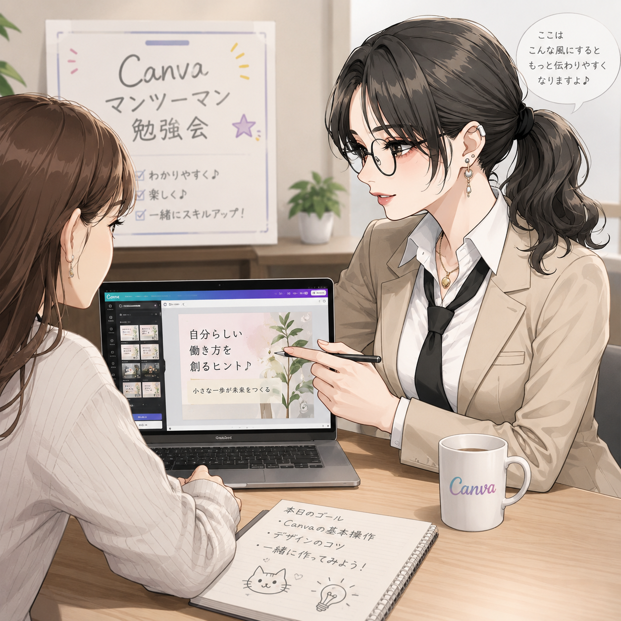 Canvaマンツーマン勉強会のようす